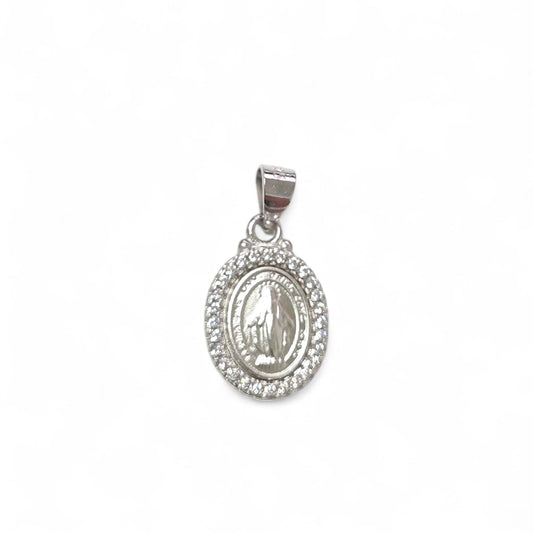 Ciondolo Medaglia Miracolosa in Argento 925 con Zirconi – Ovale