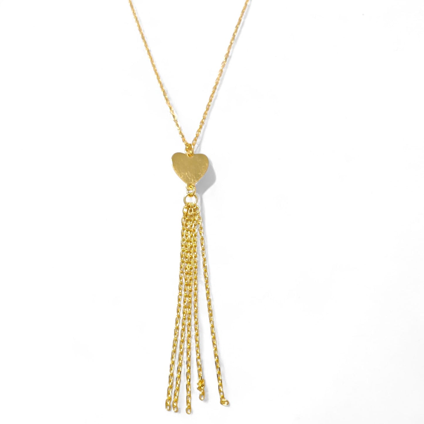 Collana Lunga in rgento925 Dorato con Cuore e Frange Pendenti