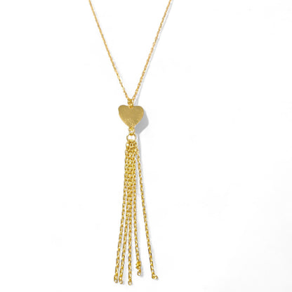 Collana Lunga in rgento925 Dorato con Cuore e Frange Pendenti