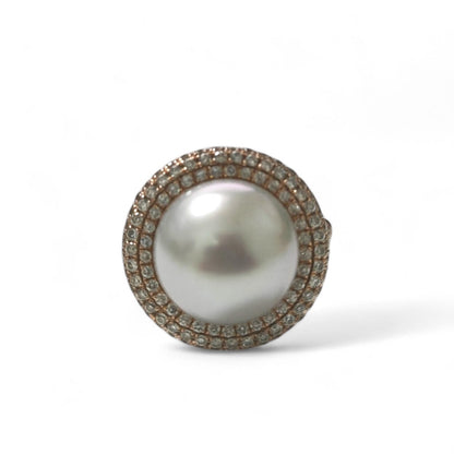 Anello in Oro Rosa con Diamanti CT 1.93 e Perla Australiana 12/12.5 mm