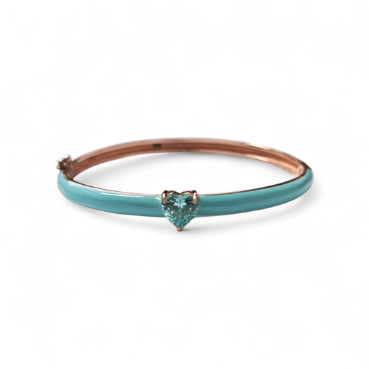 Bracciale in Argento Smaltato 925 con Cuore Centrale Azzurra