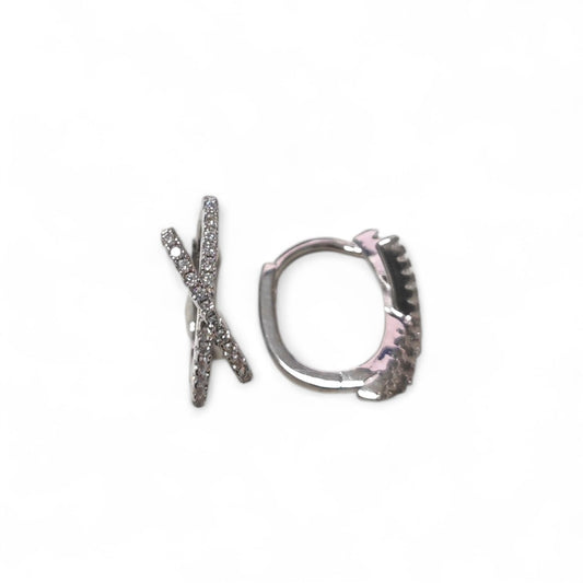 Orecchini a Cerchio Incrociati con Zirconi in Argento 925