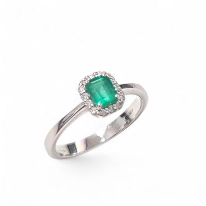 Anello Cestello con Smeraldo CT 0.40 e Diamanti CT 0.12