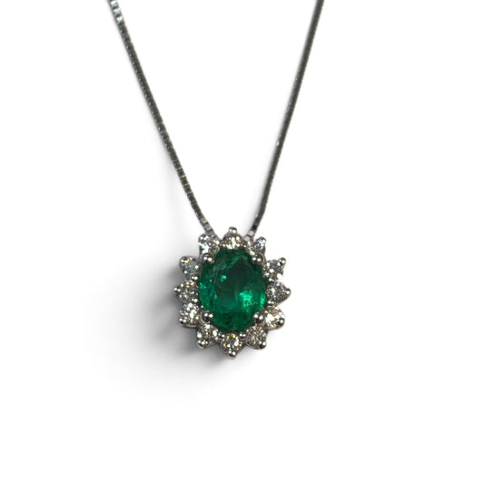 Pendente in Oro 18kt con Smeraldo CT 0.35 e Diamanti CT 0.20