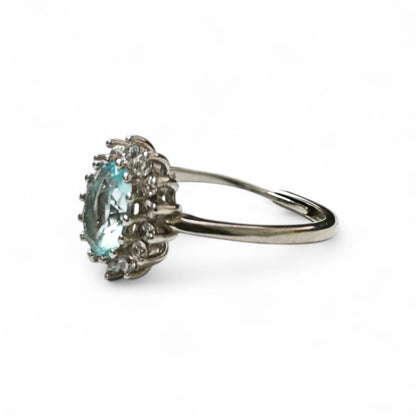 Anello Cestello in Argento 925 con Pietra Azzurra 9x7 mis 14 Regolabile