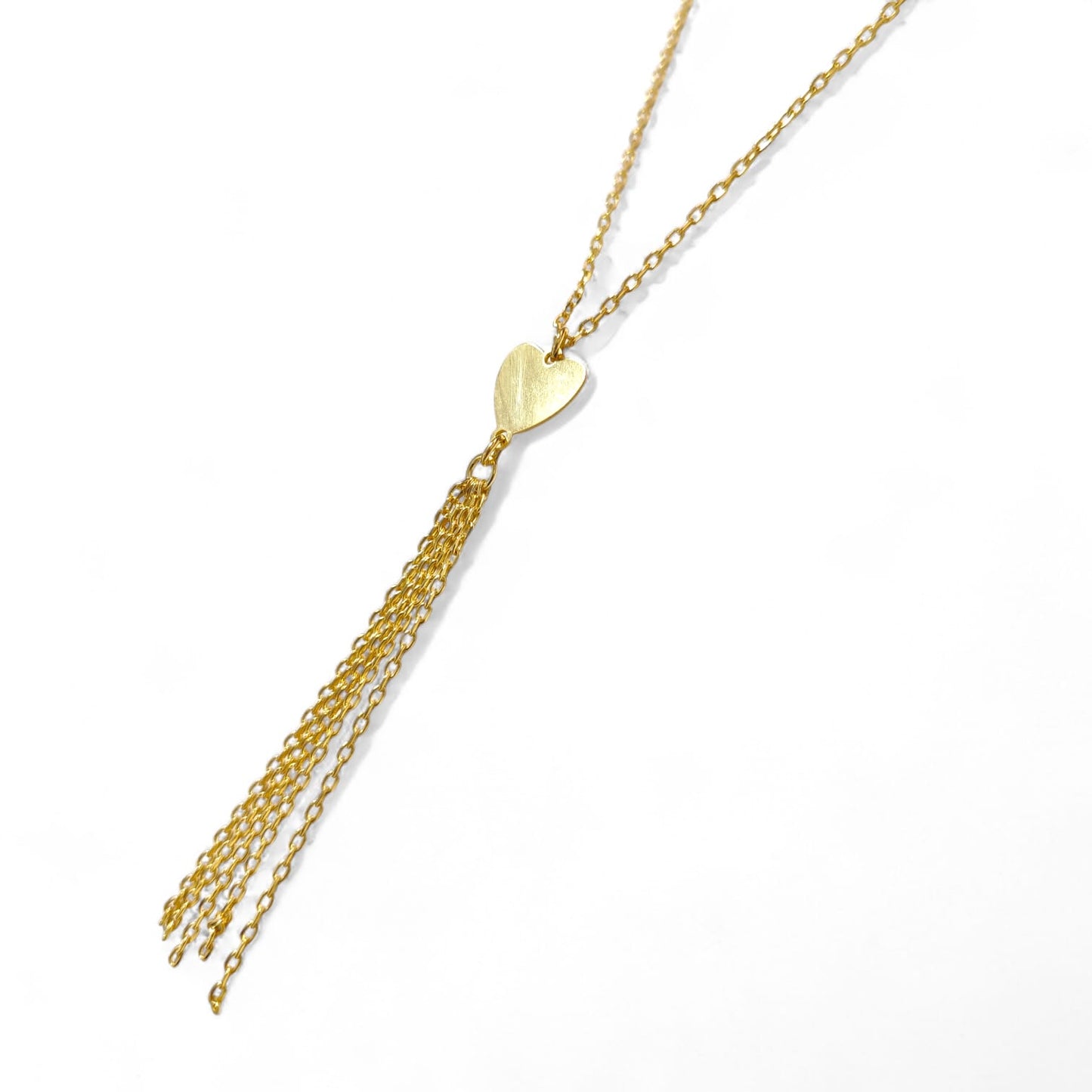 Collana Lunga in rgento925 Dorato con Cuore e Frange Pendenti