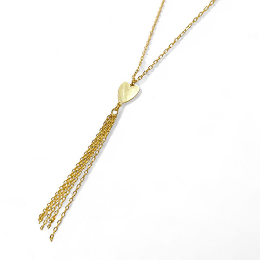 Collana Lunga in rgento925 Dorato con Cuore e Frange Pendenti