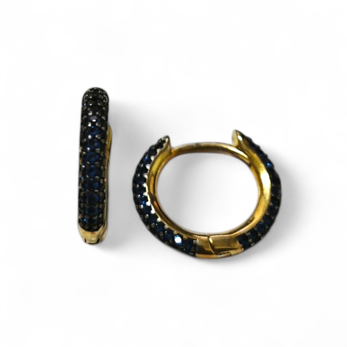 Orecchini Cerchio in Argento 925 con Zirconi Blu cm 1.5