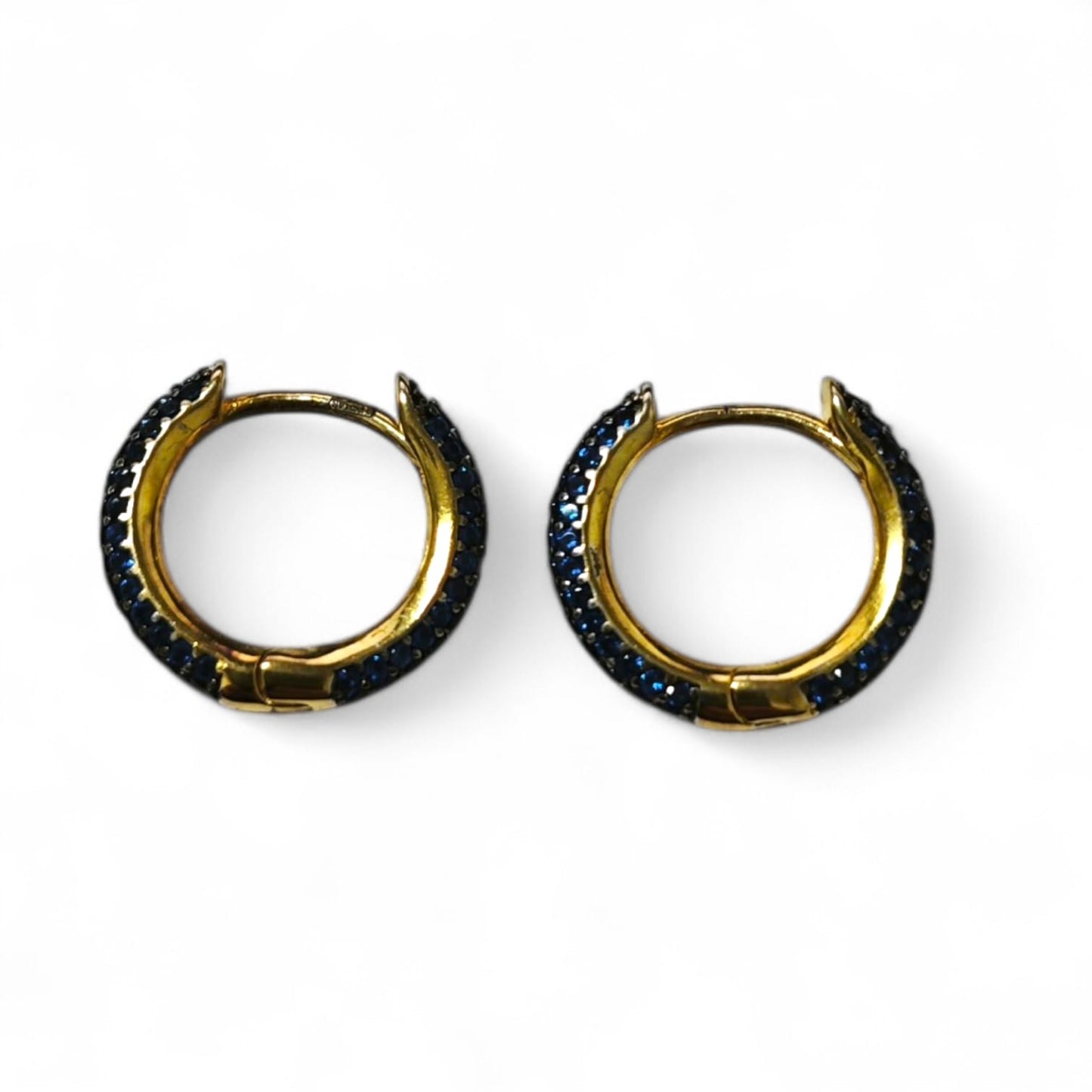 Orecchini Cerchio in Argento 925 con Zirconi Blu cm 1.5