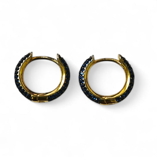 Orecchini Cerchio in Argento 925 con Zirconi Blu cm 1.5