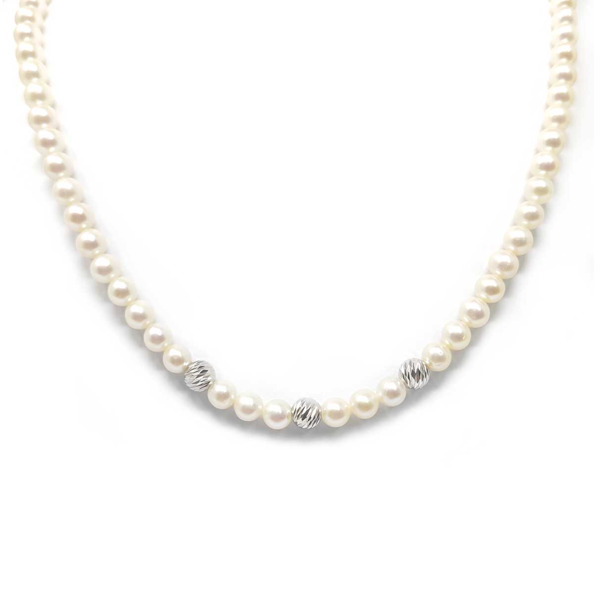 Girocollo di Perla Freswater 6/6.5 mm con Distanziatori in Oro Bianco