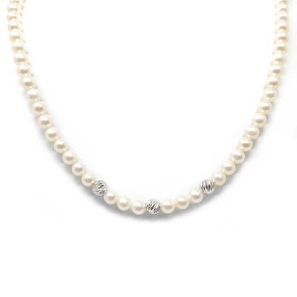 Girocollo di Perla Freswater 6/6.5 mm con Distanziatori in Oro Bianco