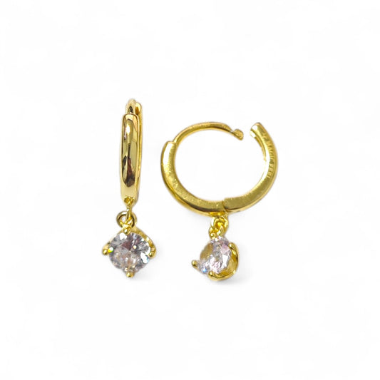 Orecchini Argento 925 Dorato con Punto Luce Pendente in Zircone