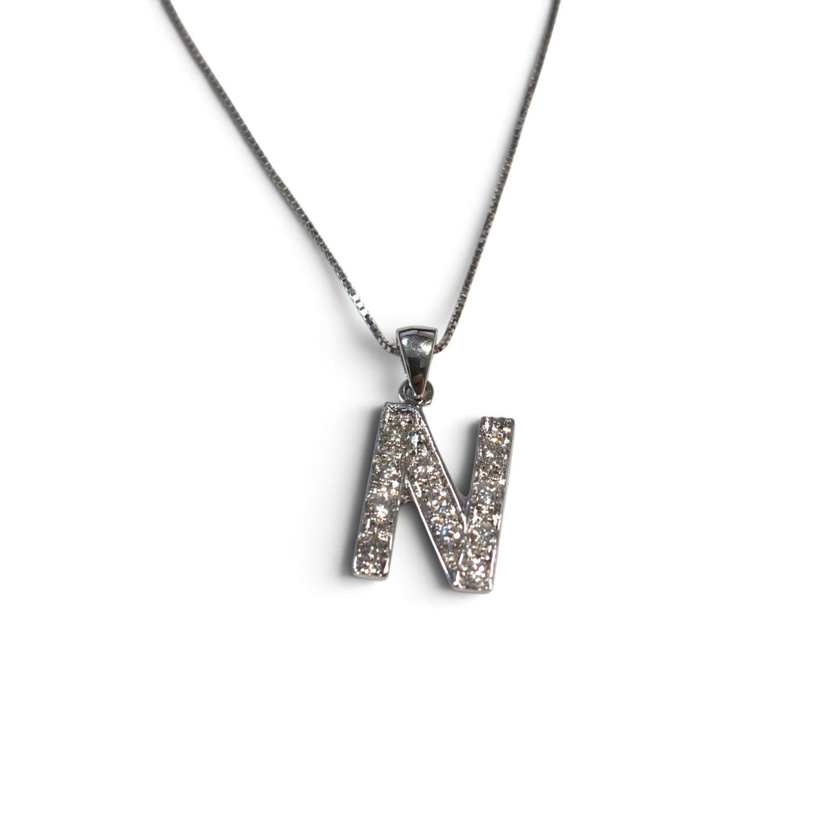 Pendente lettera N in Oro Bianco 18kt con Diamanti Bianchi CT 0.29