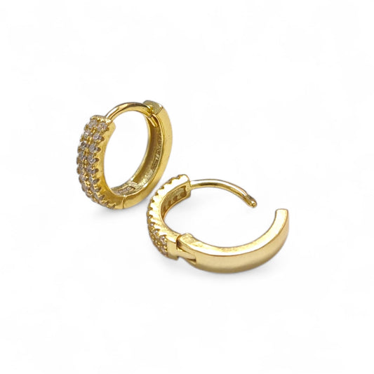 Orecchini Cerchio in Argento 925 Dorato con Doppia Fila di Zirconi