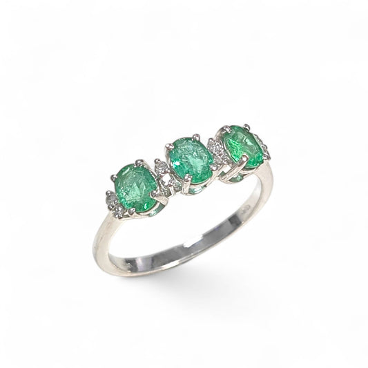 Anello Trilogy con Smeraldi CT 1.10 e Diamanti CT 0.10