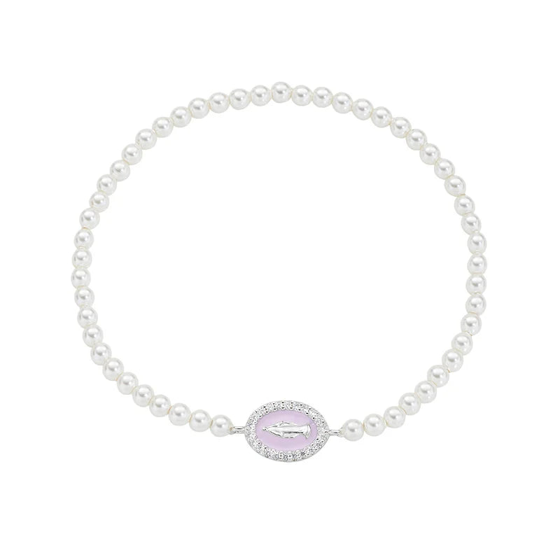 Bracciale di Perle con Medaglia Miracolosa e Smalto Rosa Perla Ref. BRELPE30SWBROZ
