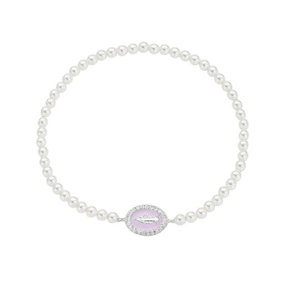 Bracciale di Perle con Medaglia Miracolosa e Smalto Rosa Perla Ref. BRELPE30SWBROZ