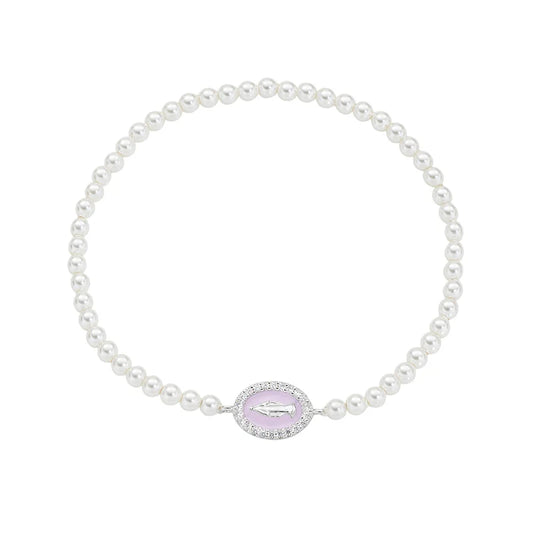 Bracciale di Perle con Medaglia Miracolosa e Smalto Rosa Perla Ref. BRELPE30SWBROZ
