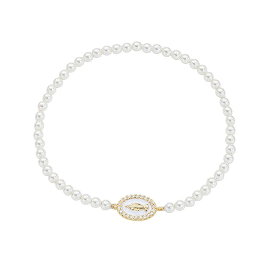 Bracciale di Perle con Medaglia Miracolosa Dorata e Smalto Bianco Perla Ref. BRELPE30SWGB