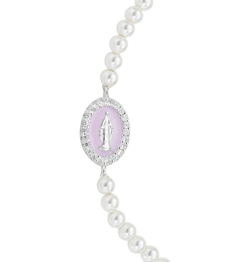 Bracciale di Perle con Medaglia Miracolosa e Smalto Rosa Perla Ref. BRELPE30SWBROZ