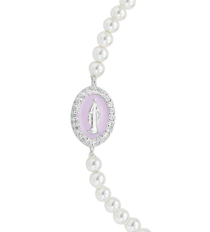 Bracciale di Perle con Medaglia Miracolosa e Smalto Rosa Perla Ref. BRELPE30SWBROZ