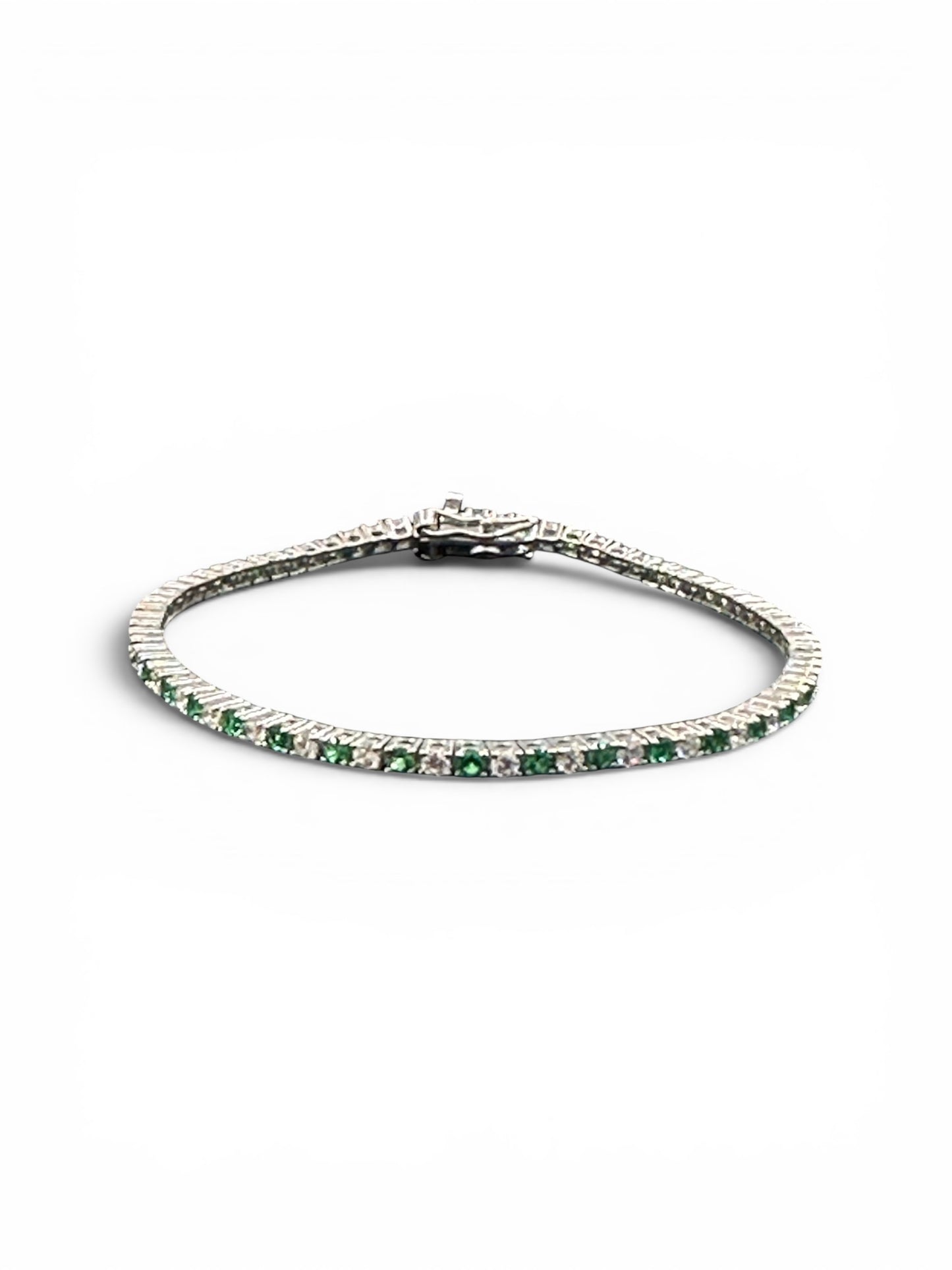 Bracciale Tennis in Argento 925 con Zirconi Verdi e bianchi