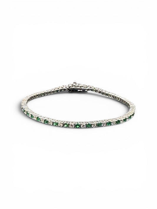 Bracciale Tennis in Argento 925 con Zirconi Verdi e bianchi