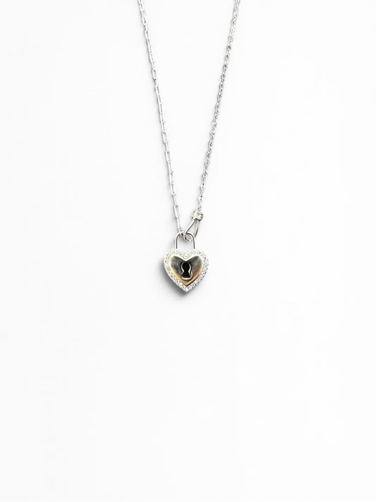Collana Cuore Lucchetto in Argento 925 con Zirconi
