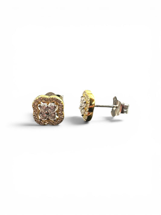Orecchini Fiore Gold con Zirconi  in Argento 925