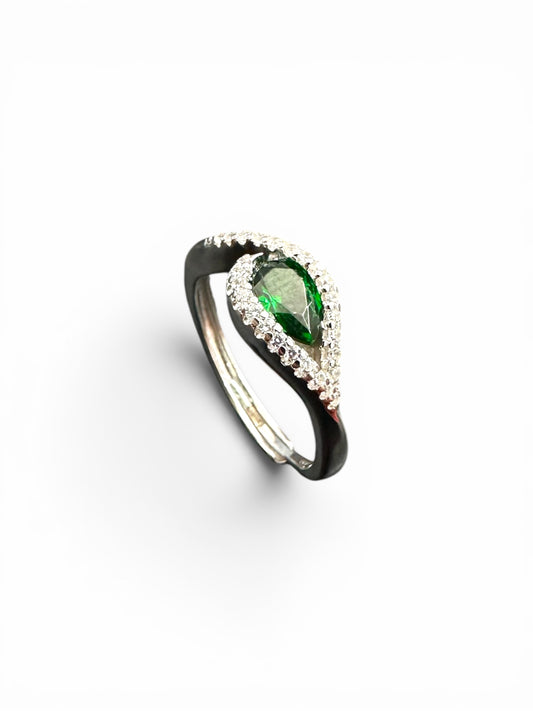 Anello Goccia Verde con Zirconi in Argento 925
