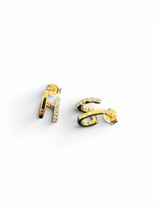 Orecchini Moderni Doppia Linea con Zirconi in Argento 925 Dorato