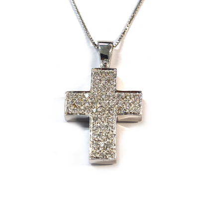 Croce Mattone in Oro Bianco con Diamanti CT 0.45