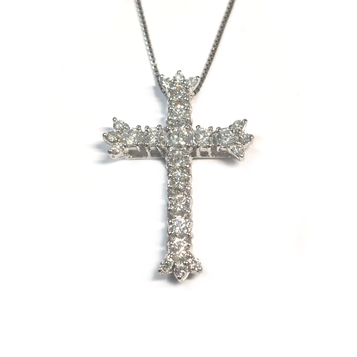 Pendente Croce in Oro Bianco 18kt con Diamanti CT 1.26