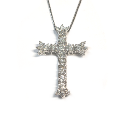 Pendente Croce in Oro Bianco 18kt con Diamanti CT 1.26