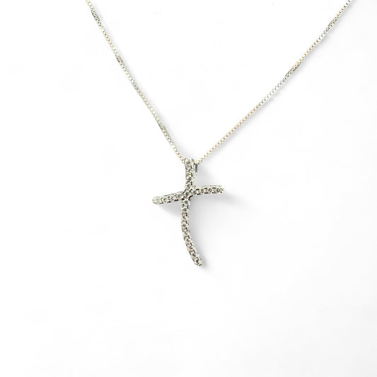Collier in argento 925 con croce curva di zirconi bianchi