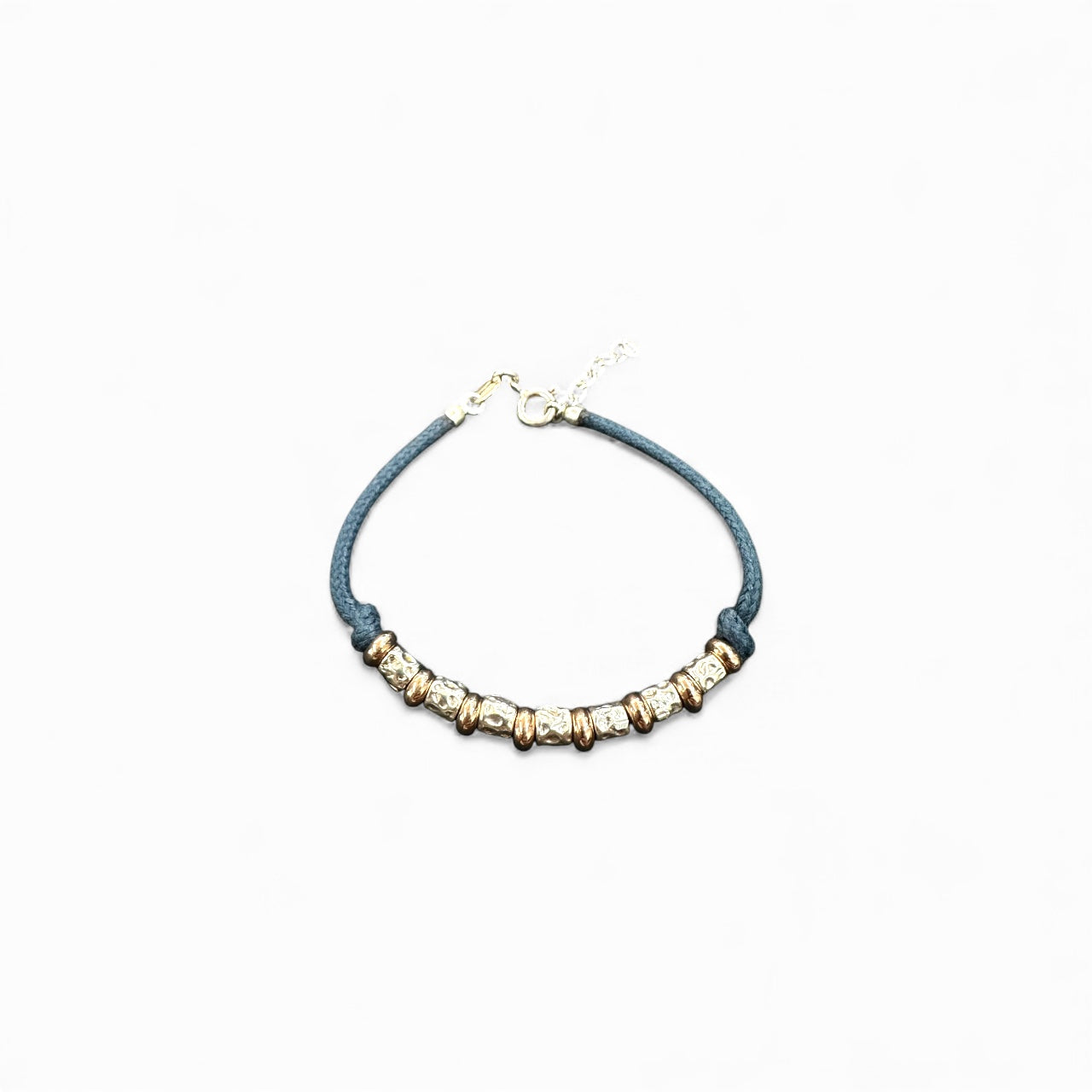Bracciale con cordino blu e sfere in argento 925 dorato