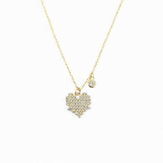 Collana con cuore pavé e zircone pendente in argento 925 dorato