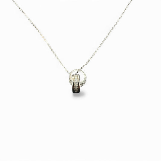 Collana con pendente doppi cerchi intrecciati in argento 925 con zirconi