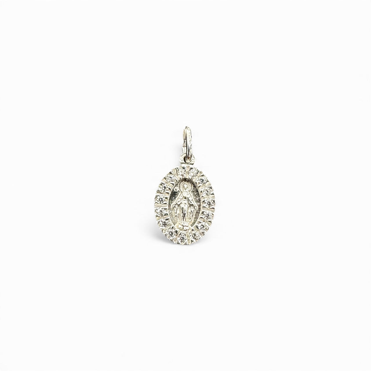 Ciondolo madonnina con zirconi a girare in argento dorato