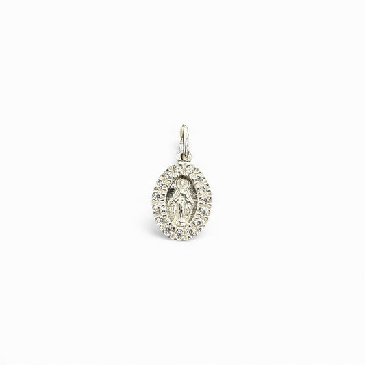 Ciondolo madonnina con zirconi a girare in argento dorato