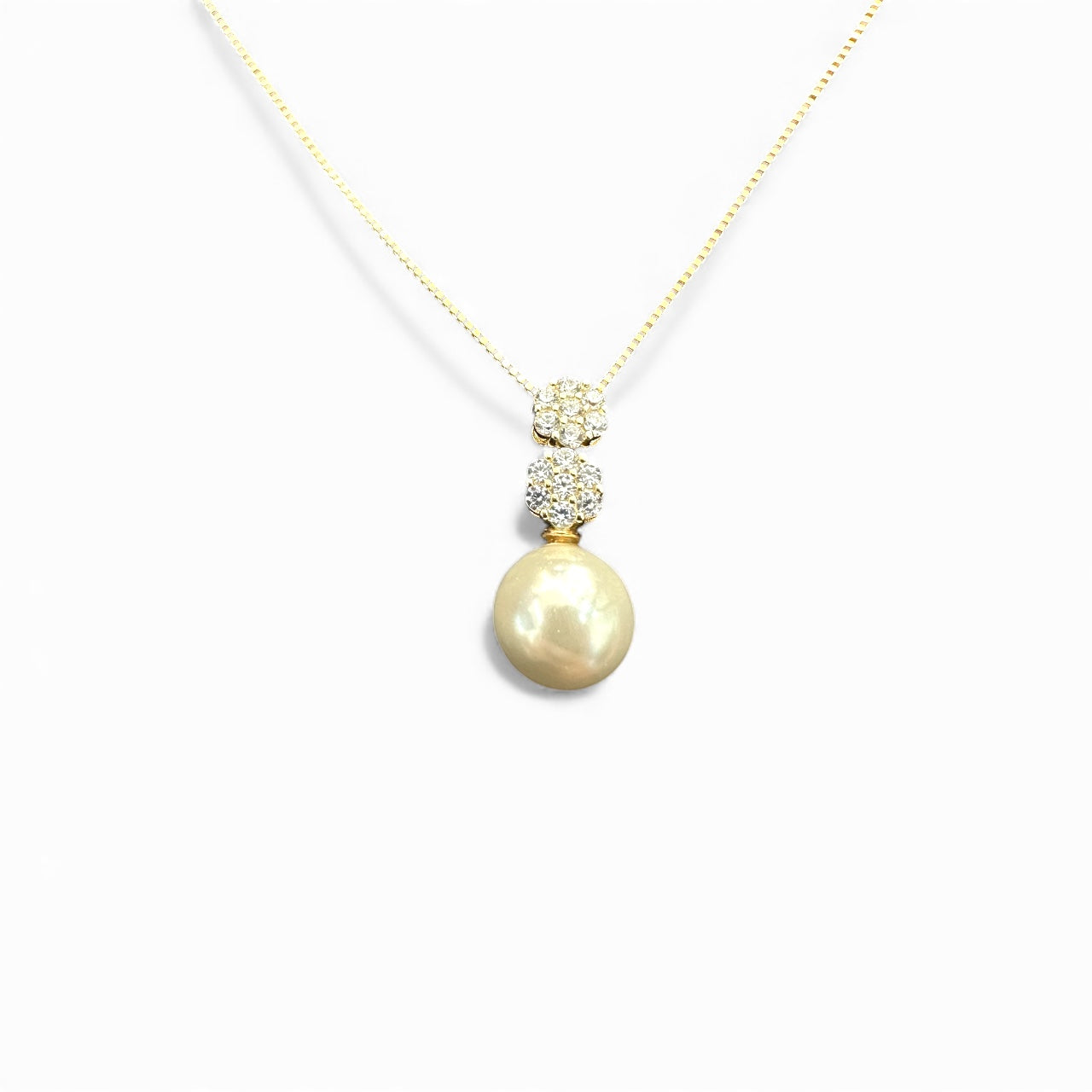 Collana in argento 925 dorato con perla pendente e zirconi