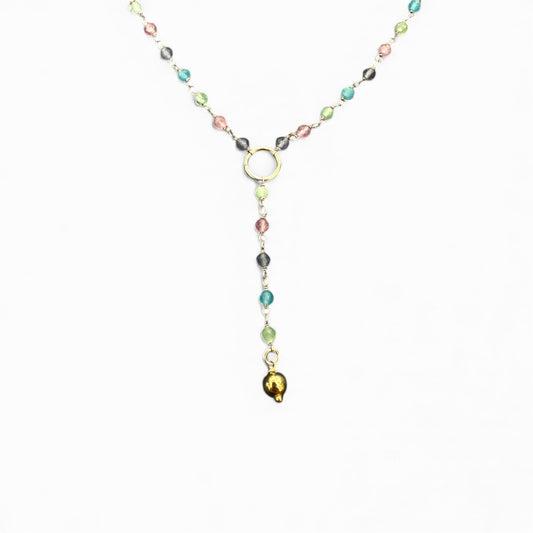 Collana rosario multicolor in argento 925 dorato con pendente a goccia