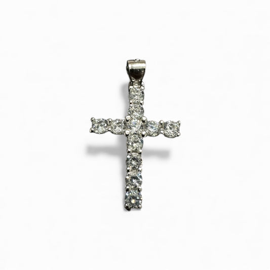 Ciondolo Croce in argento 925 con zirconi bianchi tondi