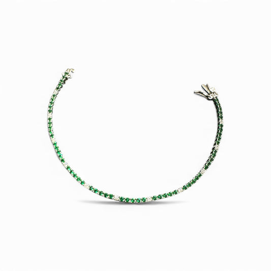 Bracciale Tennis in Argento con Zirconi Verdi e Bianchi – Disponibile in Varie Misure