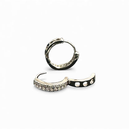 Orecchini Cerchio Doppia Fascia con Zirconi – Argento 925 (Bianco o Dorato)