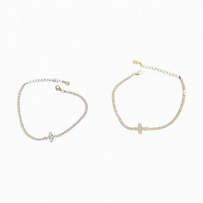 Bracciale Tennis con Croce Centrale -Disponibile in Argento e Dorato