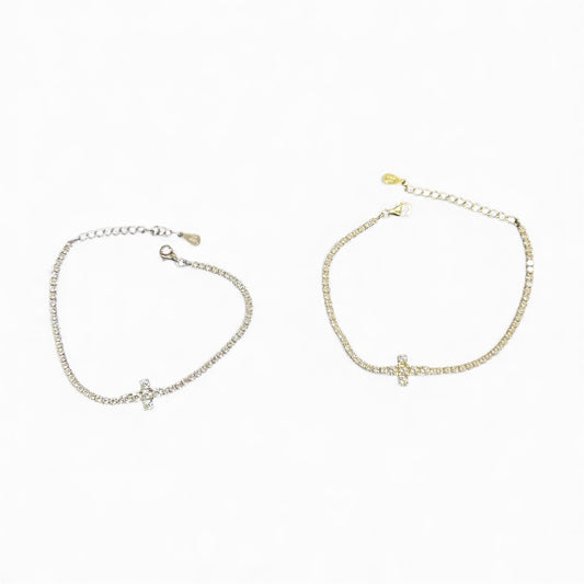 Bracciale Tennis con Croce Centrale -Disponibile in Argento e Dorato