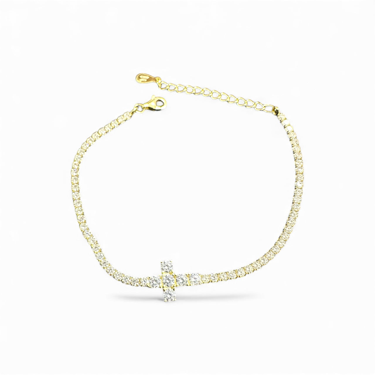 Bracciale Tennis con Croce Centrale -Disponibile in Argento e Dorato