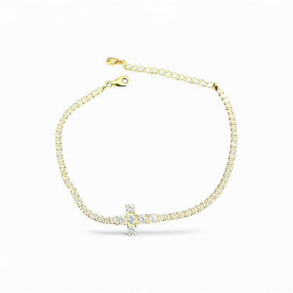 Bracciale Tennis con Croce Centrale -Disponibile in Argento e Dorato